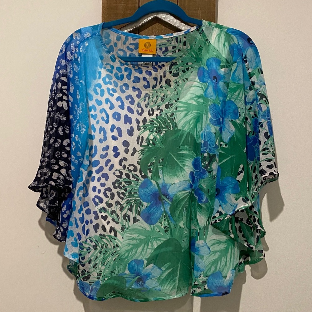 Ruby Rd. Blue and Green Patterned Blouse
